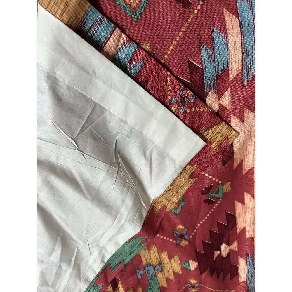 Vintage custom drapes lined pinch pleat Southwestern kilim traditional set pair